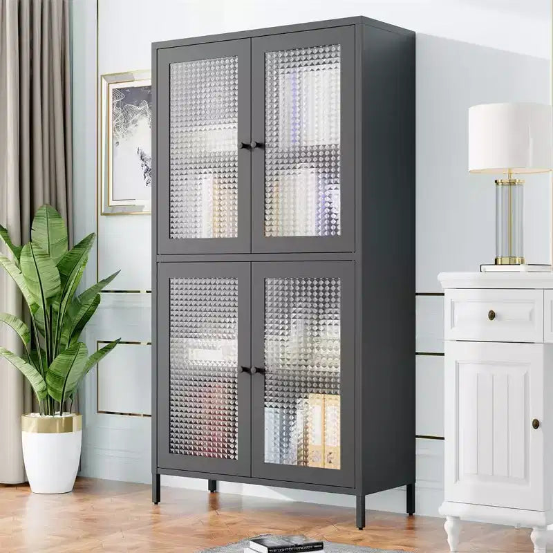 Vitrine en verre avec porte vitrée, 4 étagères réglables, armoire de présentation haute, bibliothèque pour maison, bureau, garde-manger