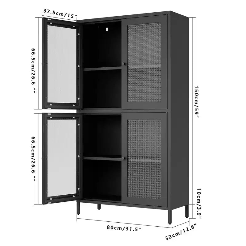 Vitrine en verre avec porte vitrée, 4 étagères réglables, armoire de présentation haute, bibliothèque pour maison, bureau, garde-manger
