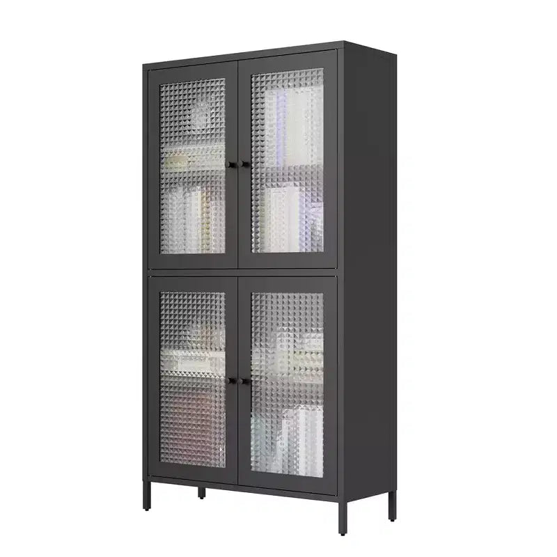 Vitrine en verre avec porte vitrée, 4 étagères réglables, armoire de présentation haute, bibliothèque pour maison, bureau, garde-manger