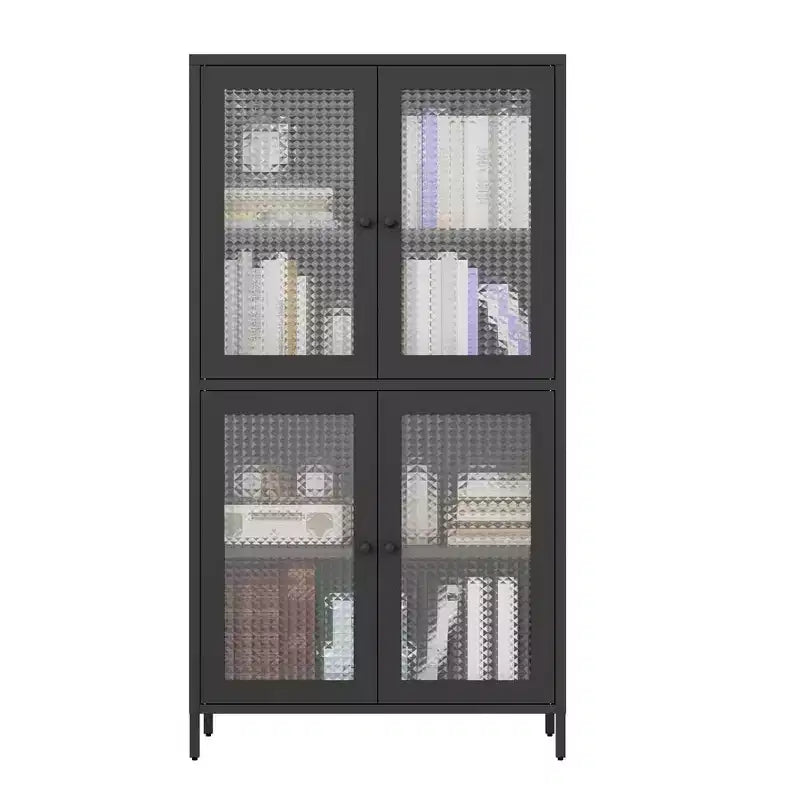 Vitrine en verre avec porte vitrée, 4 étagères réglables, armoire de présentation haute, bibliothèque pour maison, bureau, garde-manger