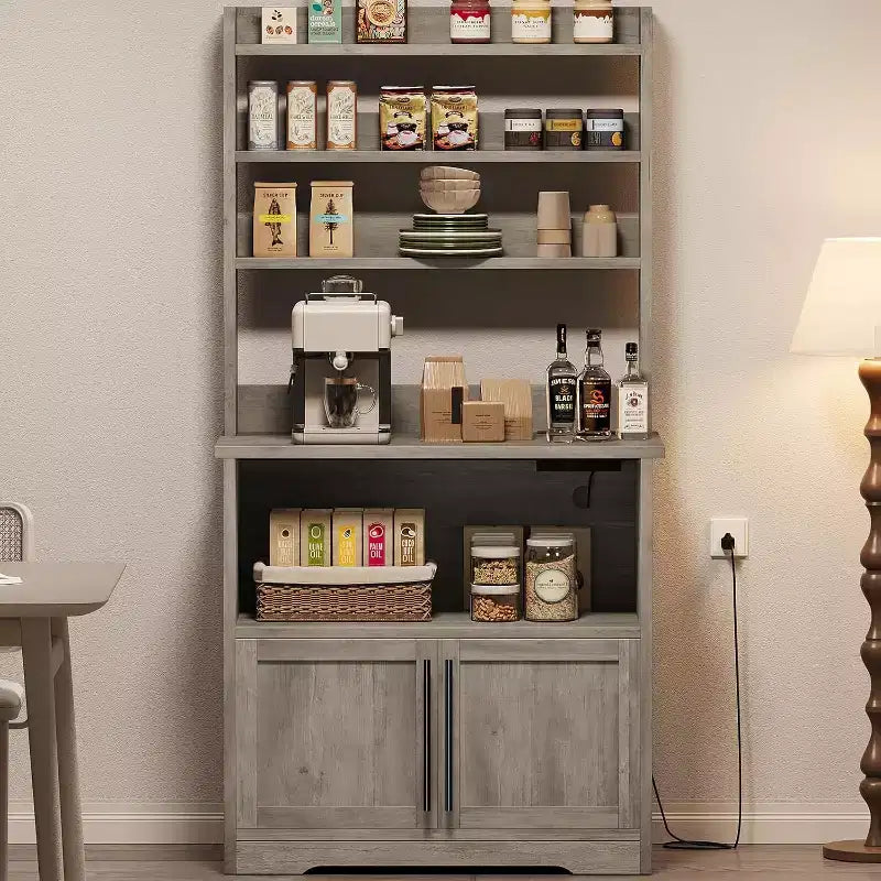 Étagère de boulangerie de ferme, support de micro-ondes avec armoire, armoire de garde-manger de cuisine, armoire de bar à café de cuisine pour épices, vaisselle et casseroles