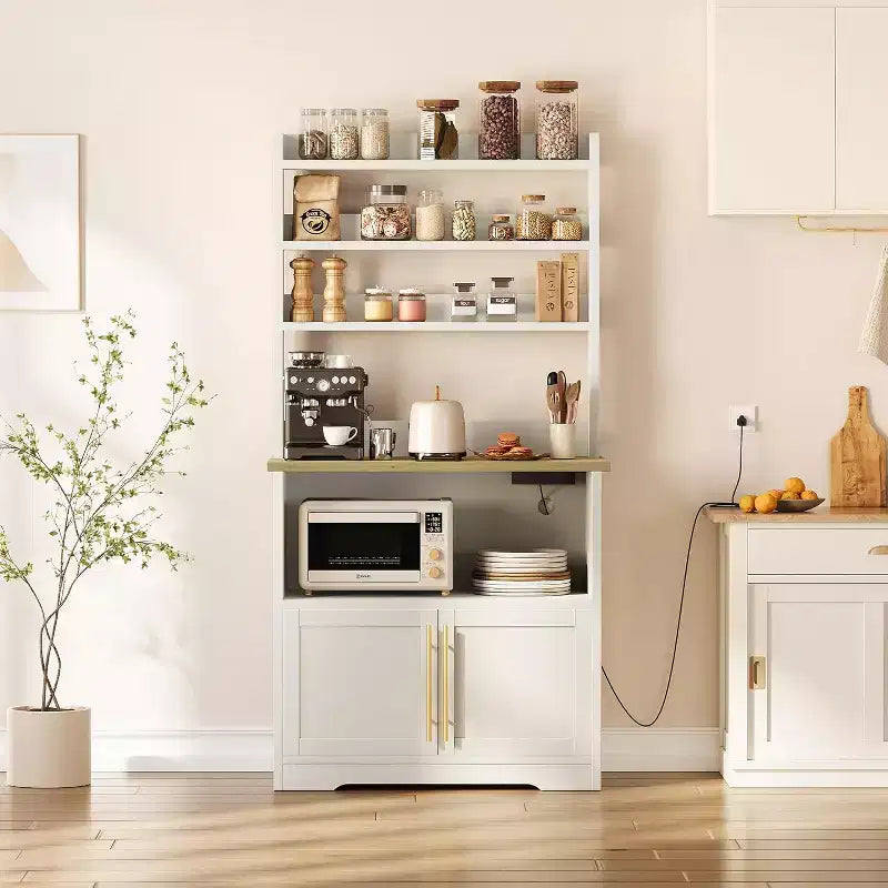 Étagère de boulangerie de ferme, support de micro-ondes avec armoire, armoire de garde-manger de cuisine, armoire de bar à café de cuisine pour épices, vaisselle et casseroles