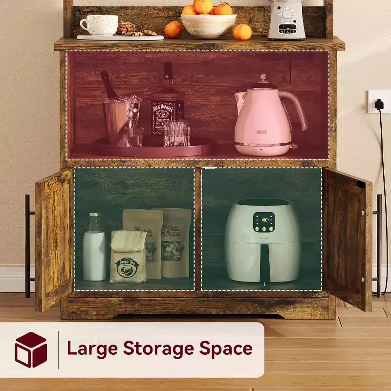 Étagère de boulangerie de ferme, support de micro-ondes avec armoire, armoire de garde-manger de cuisine, armoire de bar à café de cuisine pour épices, vaisselle et casseroles
