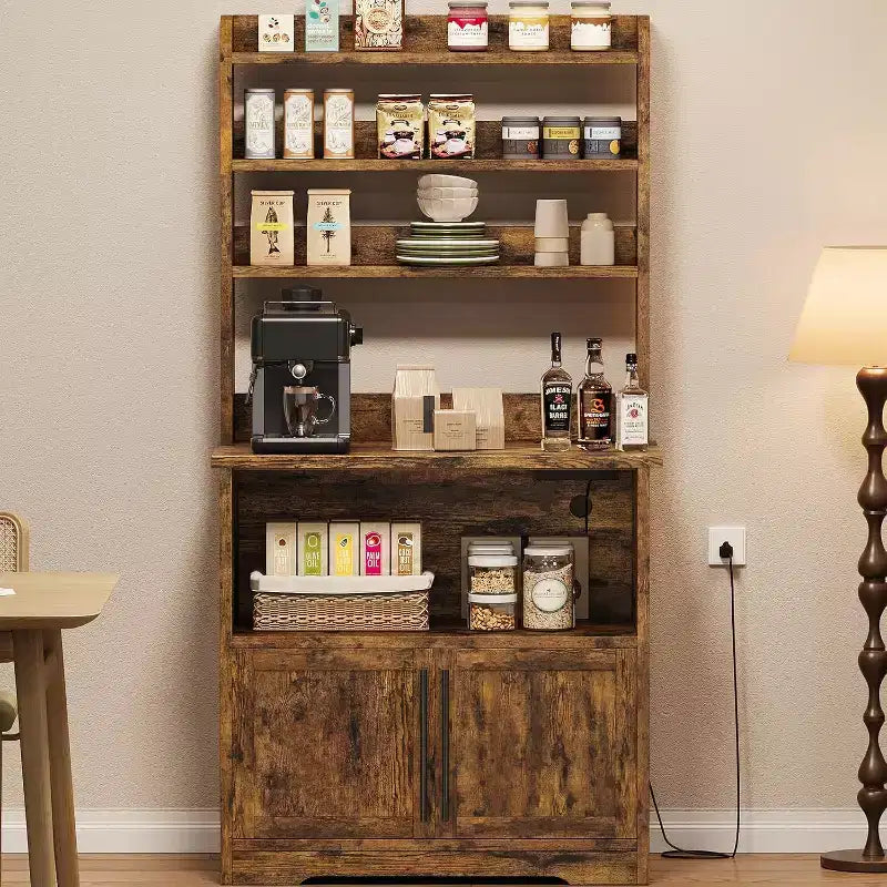 Étagère de boulangerie de ferme, support de micro-ondes avec armoire, armoire de garde-manger de cuisine, armoire de bar à café de cuisine pour épices, vaisselle et casseroles