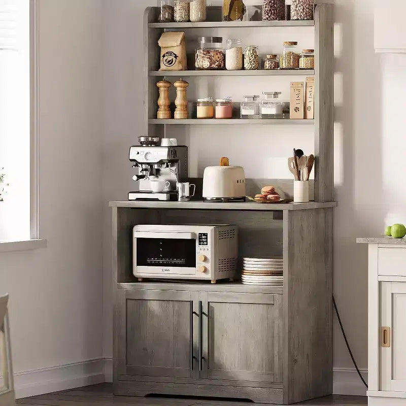 Étagère de boulangerie de ferme, support de micro-ondes avec armoire, armoire de garde-manger de cuisine, armoire de bar à café de cuisine pour épices, vaisselle et casseroles