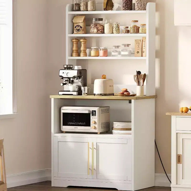 Étagère de boulangerie de ferme, support de micro-ondes avec armoire, armoire de garde-manger de cuisine, armoire de bar à café de cuisine pour épices, vaisselle et casseroles