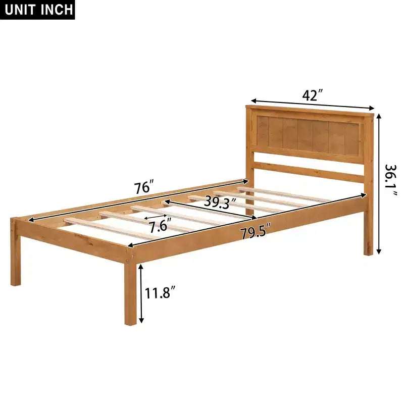 Lit plate-forme double, cadre de lit moderne en pin avec tête de lit, support à lattes en bois, pas besoin de sommier tapissier, pour chambre à coucher
