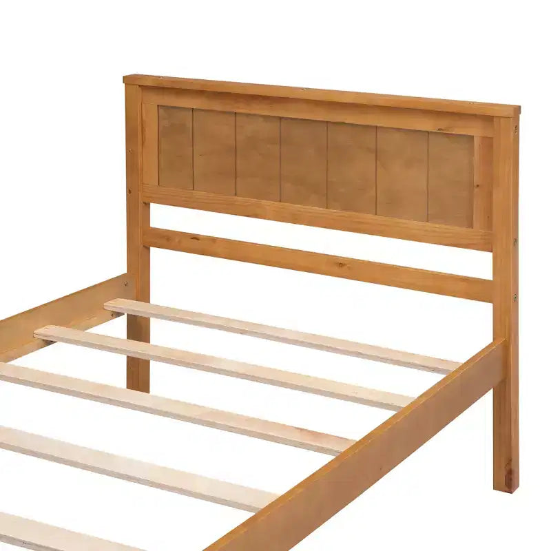 Lit plate-forme double, cadre de lit moderne en pin avec tête de lit, support à lattes en bois, pas besoin de sommier tapissier, pour chambre à coucher