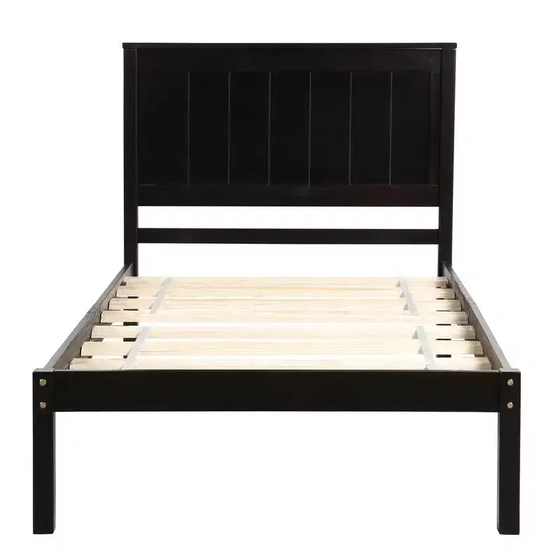 Lit plate-forme double, cadre de lit moderne en pin avec tête de lit, support à lattes en bois, pas besoin de sommier tapissier, pour chambre à coucher