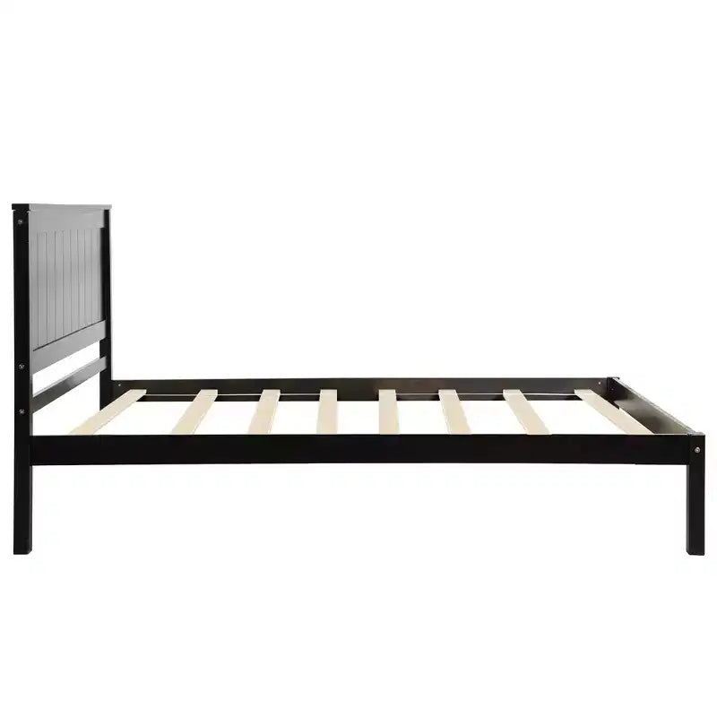 Lit plate-forme double, cadre de lit moderne en pin avec tête de lit, support à lattes en bois, pas besoin de sommier tapissier, pour chambre à coucher
