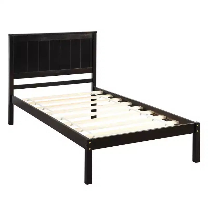Lit plate-forme double, cadre de lit moderne en pin avec tête de lit, support à lattes en bois, pas besoin de sommier tapissier, pour chambre à coucher