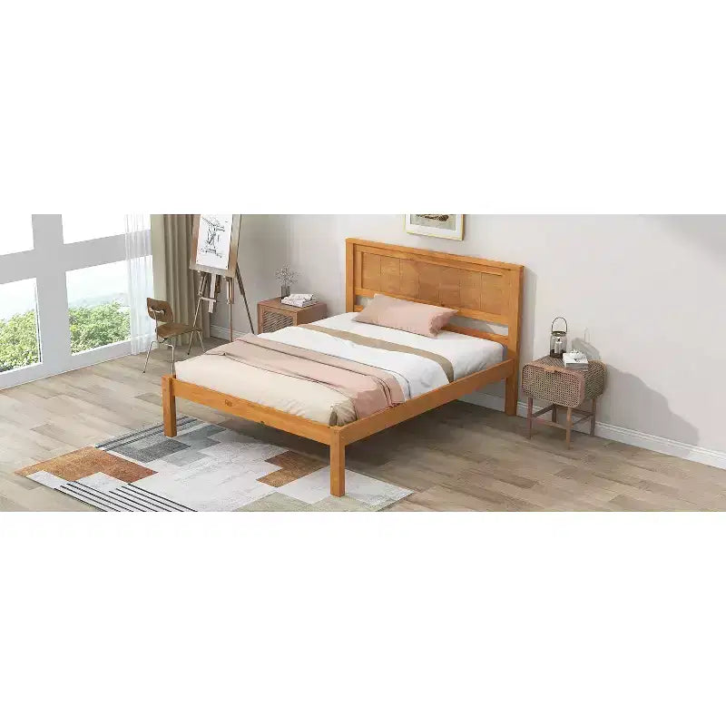 Lit plate-forme double, cadre de lit moderne en pin avec tête de lit, support à lattes en bois, pas besoin de sommier tapissier, pour chambre à coucher