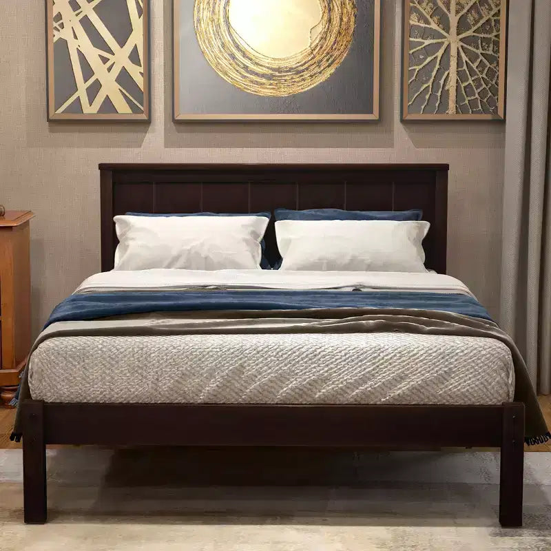 Platform Bed Frame Twin Size, Modern Pine Wood Bed Frame with Headboard, Wood Slat Support, No Box Spring Needed, for Bedroom
