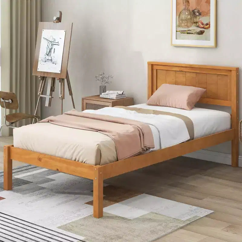 Lit plate-forme double, cadre de lit moderne en pin avec tête de lit, support à lattes en bois, pas besoin de sommier tapissier, pour chambre à coucher
