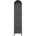 63 in Tall Narrow Arched Bookcase, Metal Arched Storage Cabinet with Glass Door & Drawer, Modern Black Pantry Cabinet for Living Room, Kitchen, Office