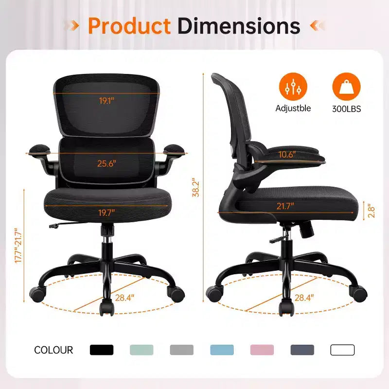 Chaise confortable en maille respirante avec support lombaire, accoudoirs relevables, chaise de jeu pour bureau à domicile