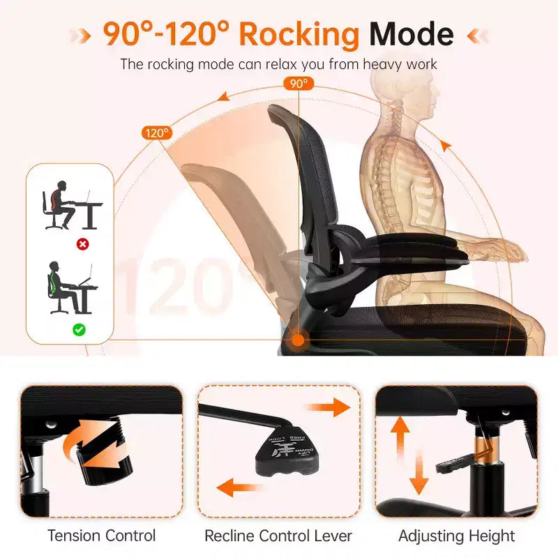 Chaise confortable en maille respirante avec support lombaire, accoudoirs relevables, chaise de jeu pour bureau à domicile