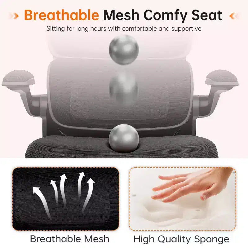 Chaise confortable en maille respirante avec support lombaire, accoudoirs relevables, chaise de jeu pour bureau à domicile