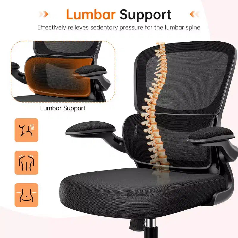 Chaise confortable en maille respirante avec support lombaire, accoudoirs relevables, chaise de jeu pour bureau à domicile