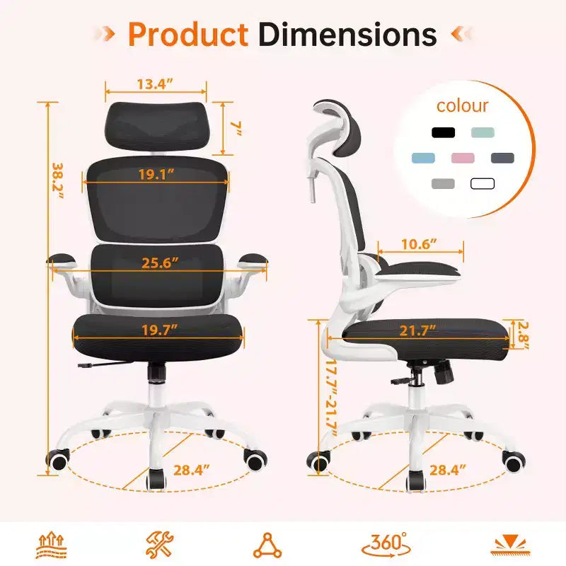 Chaise confortable en maille respirante avec support lombaire, accoudoirs relevables, chaise de jeu pour bureau à domicile