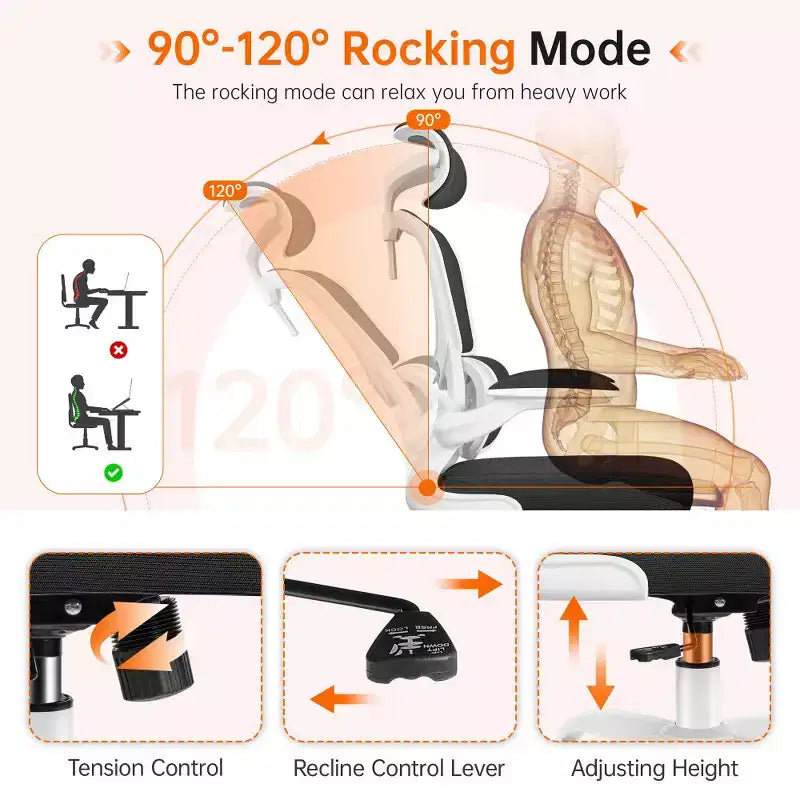 Chaise confortable en maille respirante avec support lombaire, accoudoirs relevables, chaise de jeu pour bureau à domicile