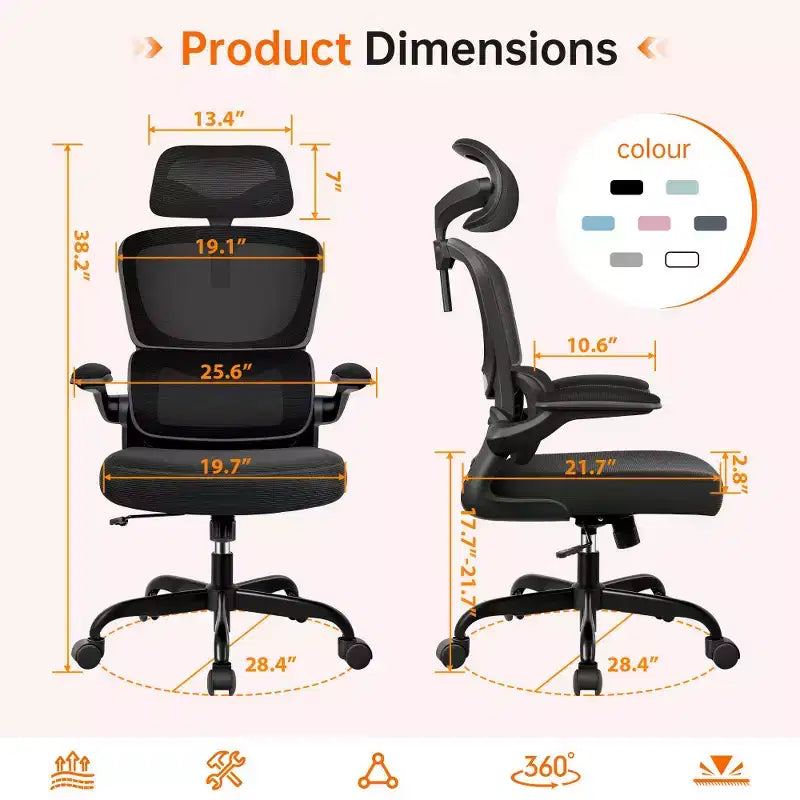 Chaise confortable en maille respirante avec support lombaire, accoudoirs relevables, chaise de jeu pour bureau à domicile