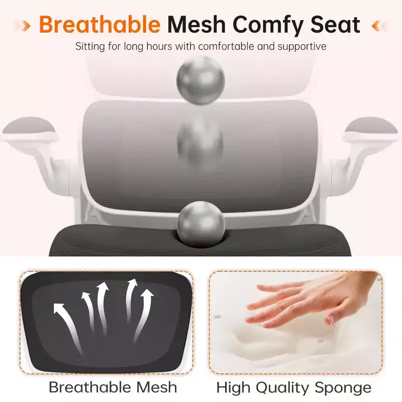 Chaise confortable en maille respirante avec support lombaire, accoudoirs relevables, chaise de jeu pour bureau à domicile