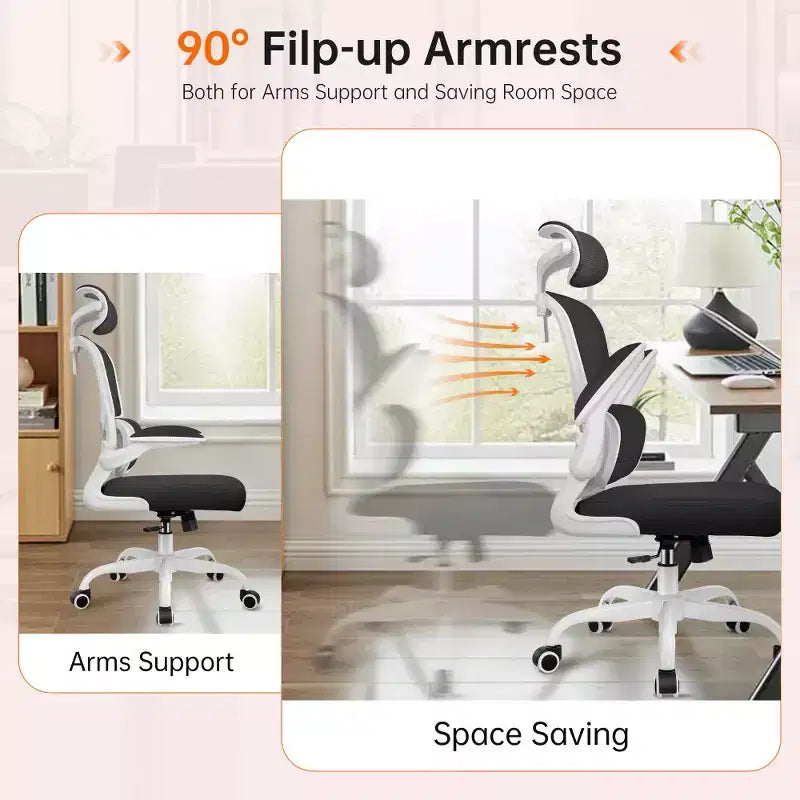 Chaise confortable en maille respirante avec support lombaire, accoudoirs relevables, chaise de jeu pour bureau à domicile
