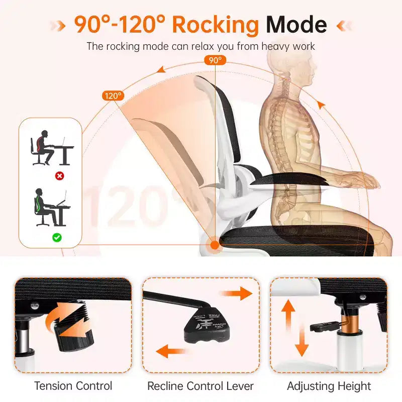 Chaise confortable en maille respirante avec support lombaire, accoudoirs relevables, chaise de jeu pour bureau à domicile