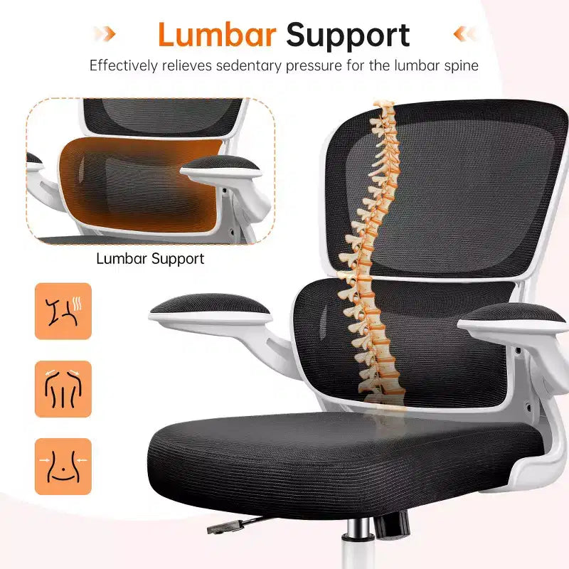 Chaise confortable en maille respirante avec support lombaire, accoudoirs relevables, chaise de jeu pour bureau à domicile