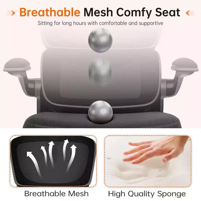 Chaise confortable en maille respirante avec support lombaire, accoudoirs relevables, chaise de jeu pour bureau à domicile