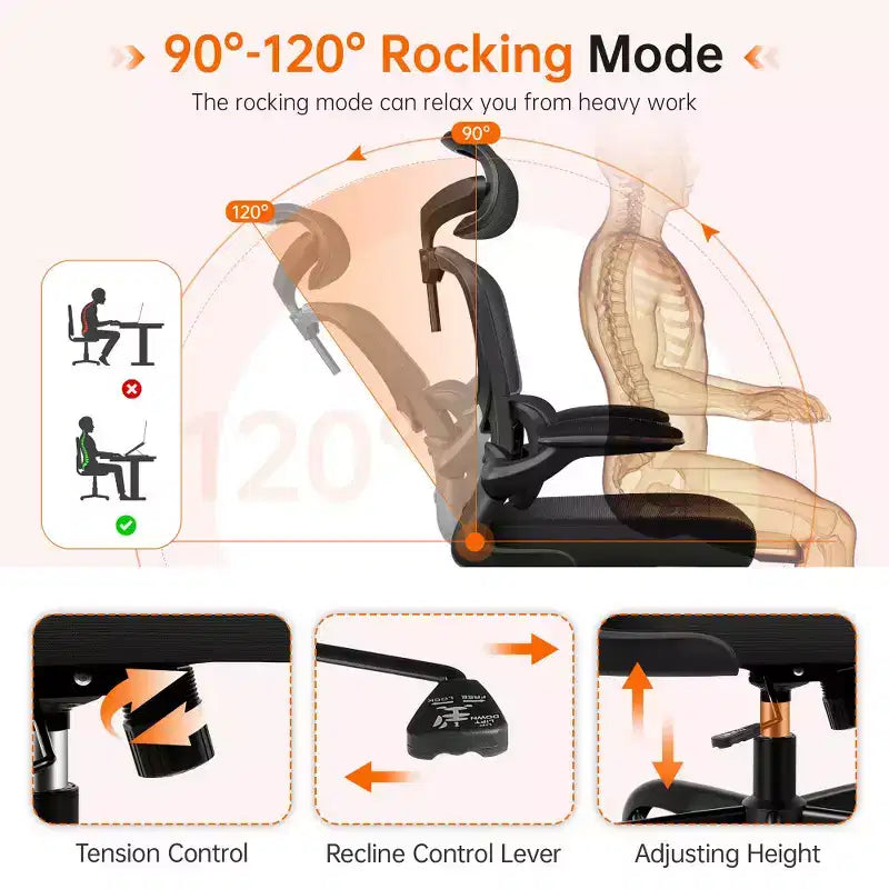 Chaise confortable en maille respirante avec support lombaire, accoudoirs relevables, chaise de jeu pour bureau à domicile