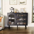Modern Sideboard Cabinet with 3 Spacious Drawers & Fluted Glass Doors for Dining Room, Kitchen, or Living Room Storage, Sleek Furniture Organizer