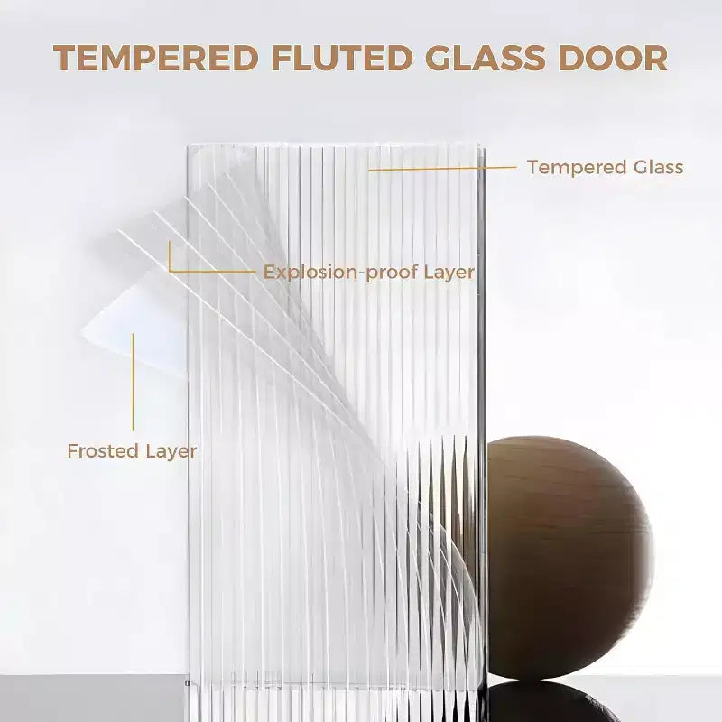 Bahut moderne avec 3 tiroirs spacieux et portes en verre cannelé pour salle à manger, cuisine ou salon, meuble de rangement élégant