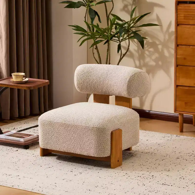 Modern Boucle Accent Chair with Rolled Backrest, Solid Wood Frame, Upholstered Accent Seating for Living Room, Bedroom, or Office-Panipeachy