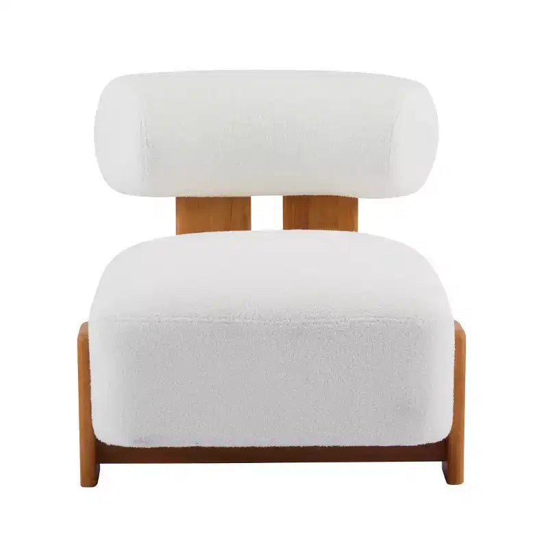 Fauteuil d'appoint moderne en bouclette avec dossier roulé, cadre en bois massif, siège d'appoint rembourré pour salon, chambre ou bureau