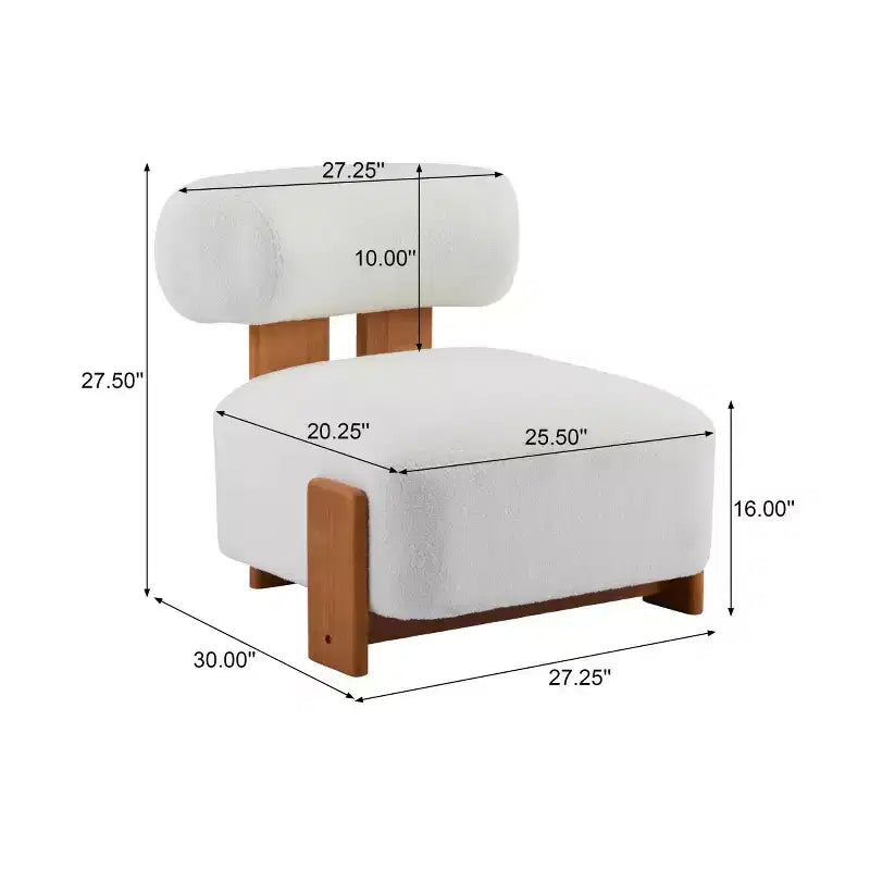 Fauteuil d'appoint moderne en bouclette avec dossier roulé, cadre en bois massif, siège d'appoint rembourré pour salon, chambre ou bureau
