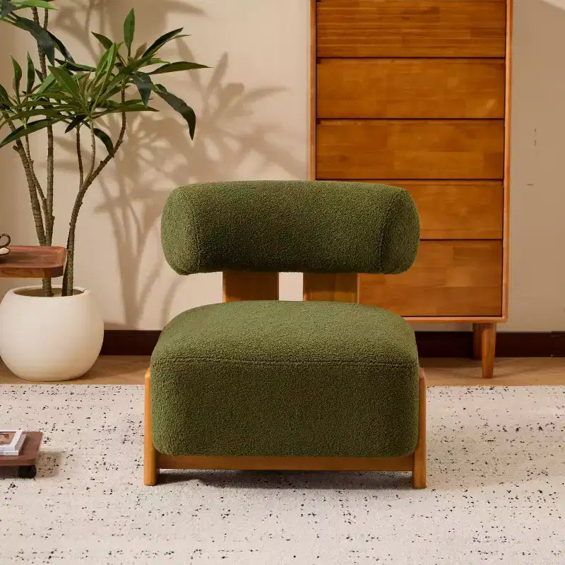 Fauteuil d'appoint moderne en bouclette avec dossier roulé, cadre en bois massif, siège d'appoint rembourré pour salon, chambre ou bureau