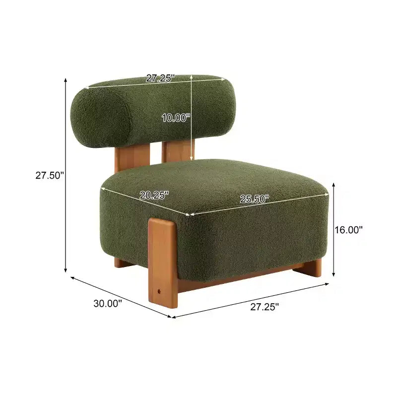 Fauteuil d'appoint moderne en bouclette avec dossier roulé, cadre en bois massif, siège d'appoint rembourré pour salon, chambre ou bureau