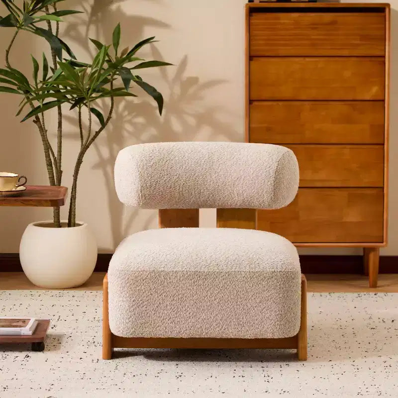 Fauteuil d'appoint moderne en bouclette avec dossier roulé, cadre en bois massif, siège d'appoint rembourré pour salon, chambre ou bureau