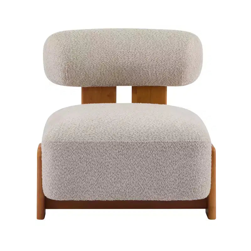 Fauteuil d'appoint moderne en bouclette avec dossier roulé, cadre en bois massif, siège d'appoint rembourré pour salon, chambre ou bureau