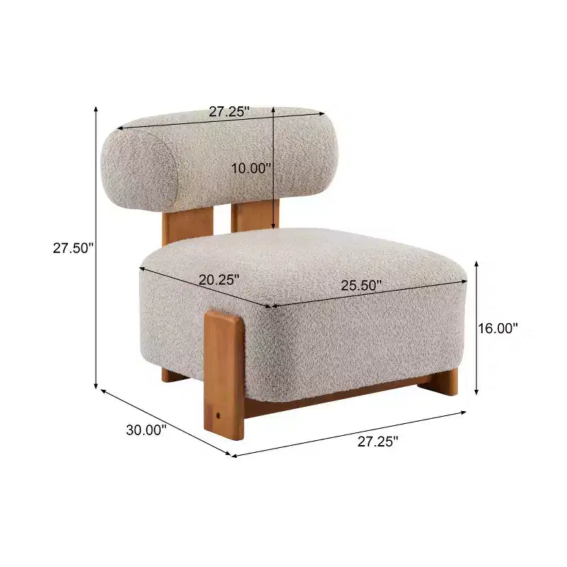 Fauteuil d'appoint moderne en bouclette avec dossier roulé, cadre en bois massif, siège d'appoint rembourré pour salon, chambre ou bureau