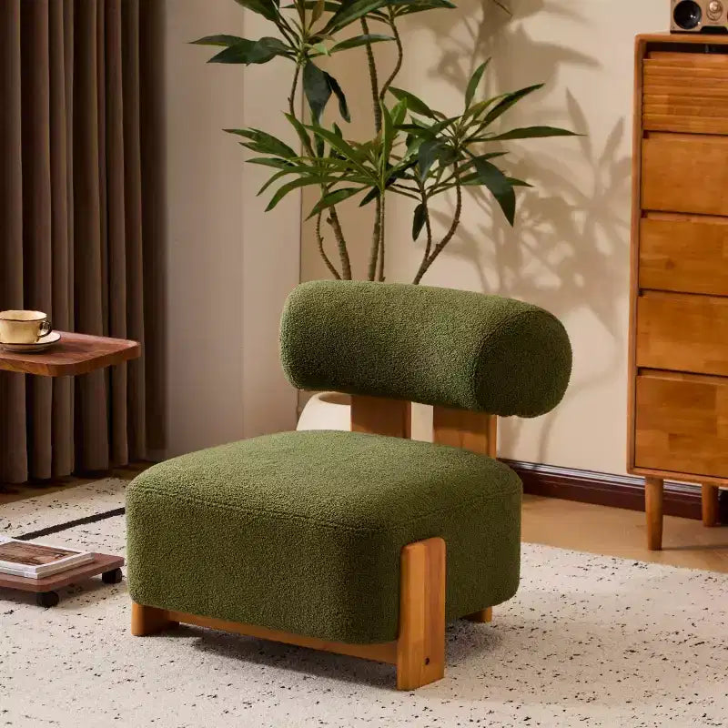 Fauteuil d'appoint moderne en bouclette avec dossier roulé, cadre en bois massif, siège d'appoint rembourré pour salon, chambre ou bureau