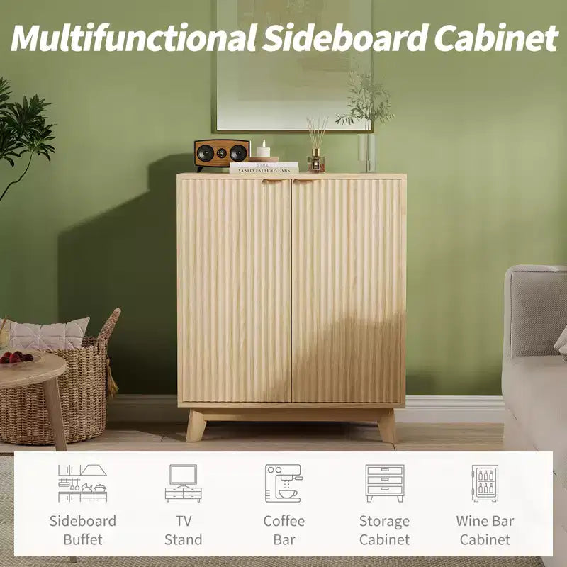 Buffet avec rangement, meuble d'appoint cannelé moderne avec portes et étagères réglables, pour salon, salle à manger, cuisine