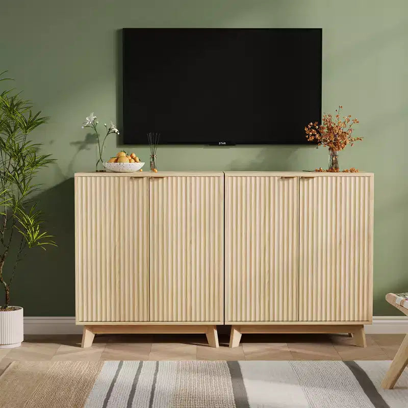 Buffet avec rangement, meuble d'appoint cannelé moderne avec portes et étagères réglables, pour salon, salle à manger, cuisine