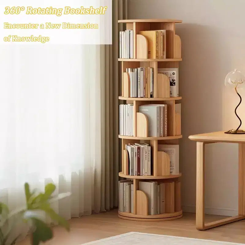 Étagère rotative à 360° à 5 niveaux, structure robuste en MDF, étagères ouvertes faciles d'accès, peut contenir des livres/magazines/objets de décoration, pour chambre/salon/maison/bureau