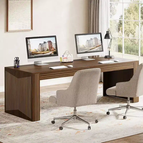 Lantine 79-Inch Extra Long Desk, Two Person Double Desk for Home Office, Wooden Long Computer Desk Writing Table for Office, Dark Brown
