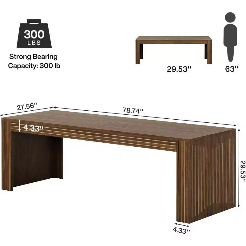 Bureau extra long de 79 pouces, bureau double pour deux personnes pour le bureau à domicile, longue table d'écriture d'ordinateur en bois, marron foncé