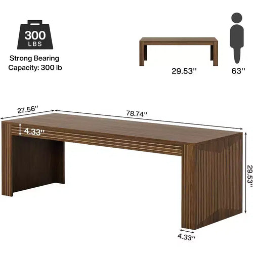 Bureau extra long de 79 pouces, bureau double pour deux personnes pour le bureau à domicile, longue table d'écriture d'ordinateur en bois, marron foncé