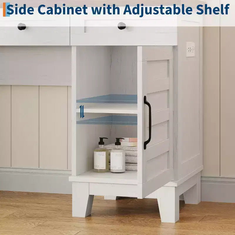 Coiffeuse avec miroir et 3 modes d'éclairage - Table de maquillage en bois avec plateau en verre, prise électrique et 2 tiroirs pour chambre à coucher